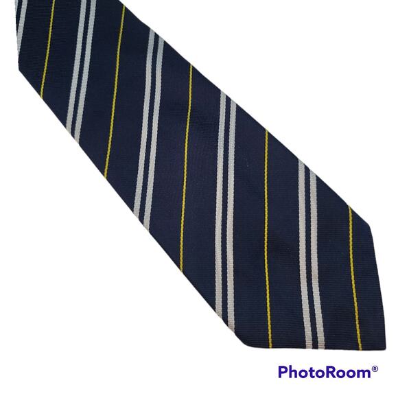 Tom James Royal Army Service Corps blue silver yellow stripe silk tie - Picture 1 of 8